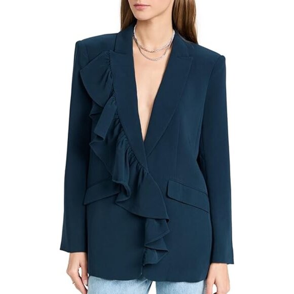 Cinq a Sept 'Margo' Asymmetric Ruffle-Front Blazer, Peacock Blue - Picture 2 of 4